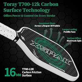 XS XSPAK 12K Carbon Fiber Pickleball Paddle - Tournament Edition - World Champion Surface Technology Options Pickleball Racket - USAPA Polypropylene Honeycomb Paddle with Cushion Comfort Grip