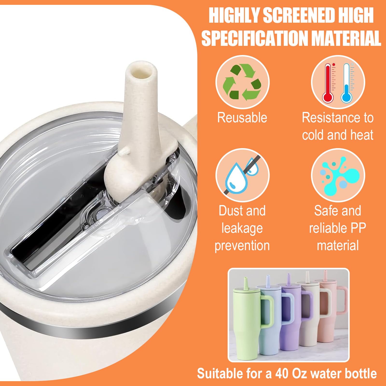 2 Coperchi di Ricambio per Bicchiere da 40oz con 2 Cannucce, Coperchio Ribaltabile, A Prova di Perdite e Antipolvere, Riutilizzabile e Facile da Bere – Accessori Compatibili Stanley Cup