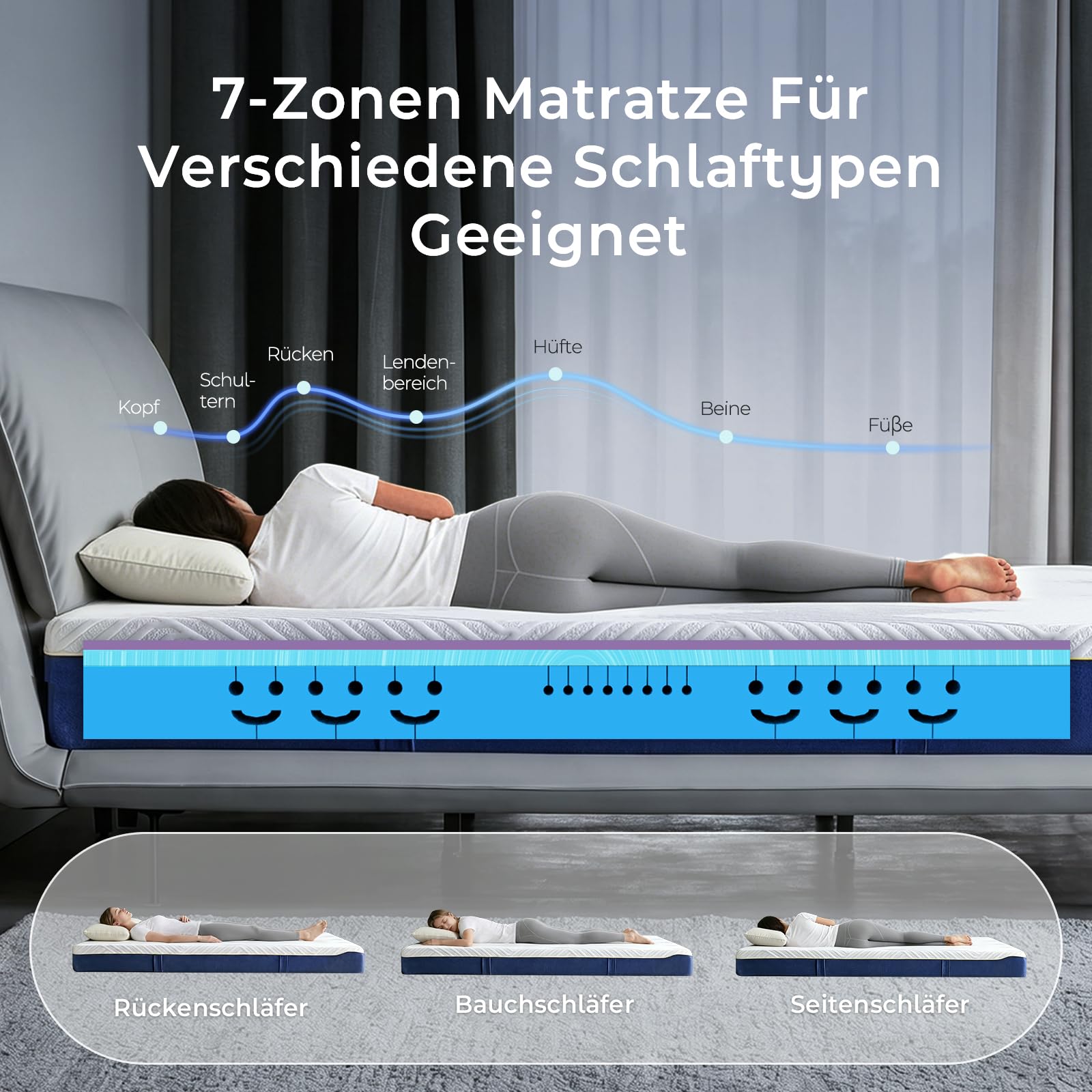 Schaum Matratze 90x200 cm Orthopädische 7-Zonen Kaltschaummatratze, Härtegrad 3 (H3), Öko-Tex Zertifiziert, Höhe 18 cm, 3-in-1 Ergonomische Rollmatratze | Öko-Tex 3-in-1 Ergonomische Kaltschaummatratze Hypoallergen Antibakteriell Bezug Abnehmbar Waschbar
