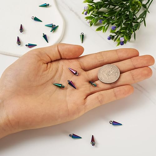 Miniatura 7 de 20 dijes de arco iris con forma de cono de acero inoxidable 304, cuentas de pico de bala, dijes góticos para mujeres y hombres, aretes de aro,