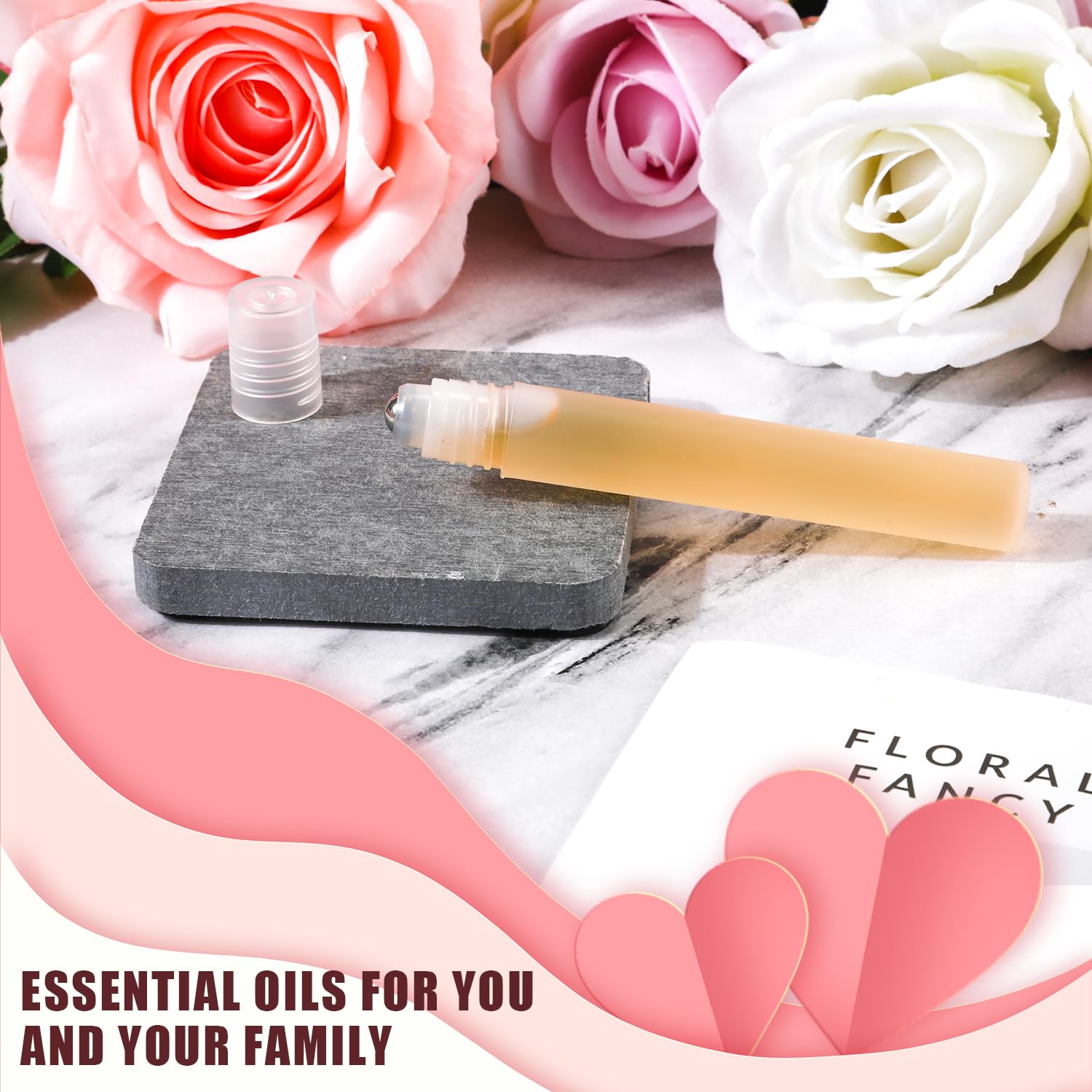 XIHIRCD 6pcs Essential Oil Roller Bottle, 10 ml Potable Roll on Flaschen avec Tube Distributeur Flacons à Roulettes Plastique Mat Cosmétiques Rechargeables Flacon de Parfum à Bille Roulante Voyage