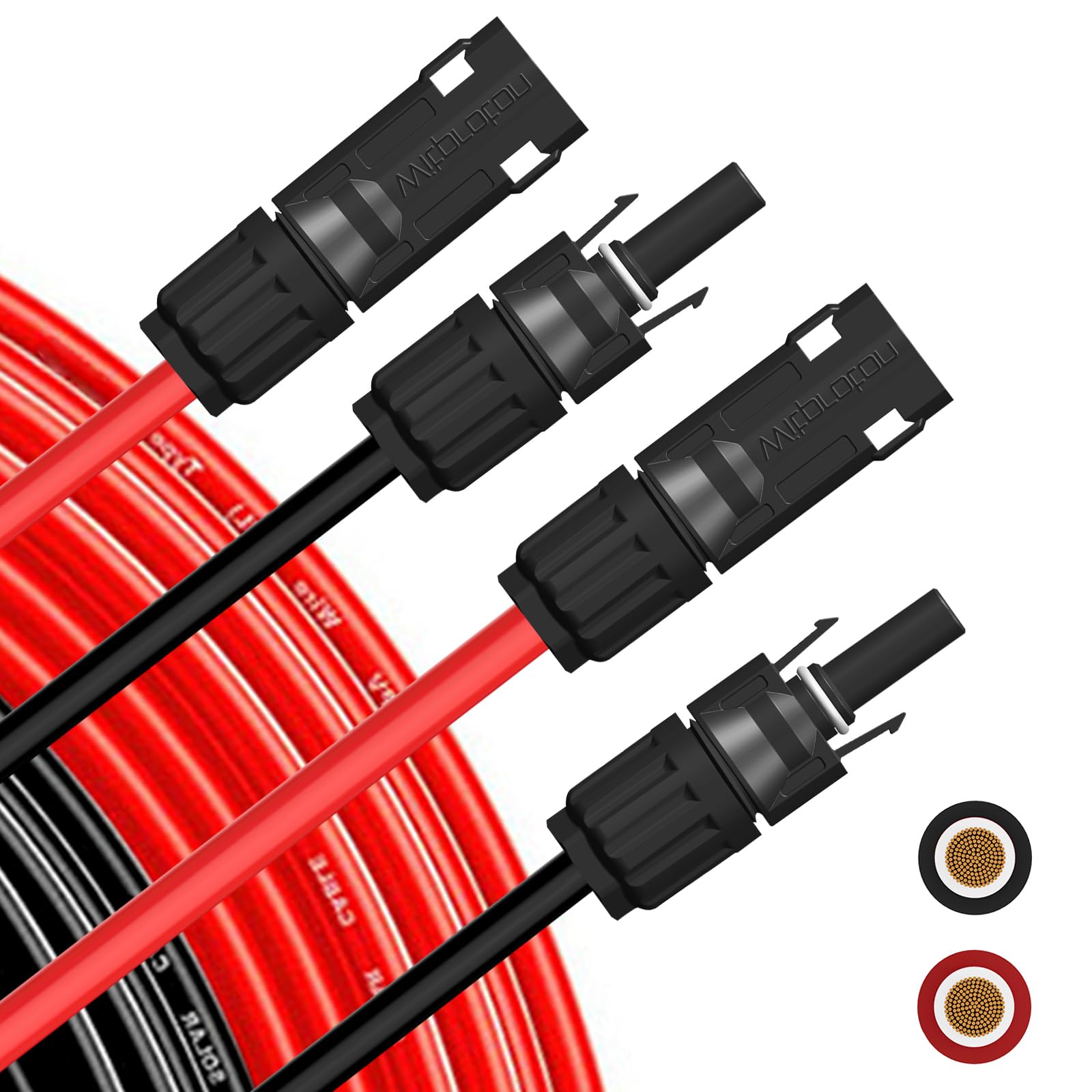 Solar-Verlängerungskabel, 8 AWG (10 mm²), 1500 V, verzinntes Kupfer, Solarkabel mit hartem PPO-Kunststoff, 1,5 kV, 70 A, IP68 PV-Stecker und Buchse, 1,5 m