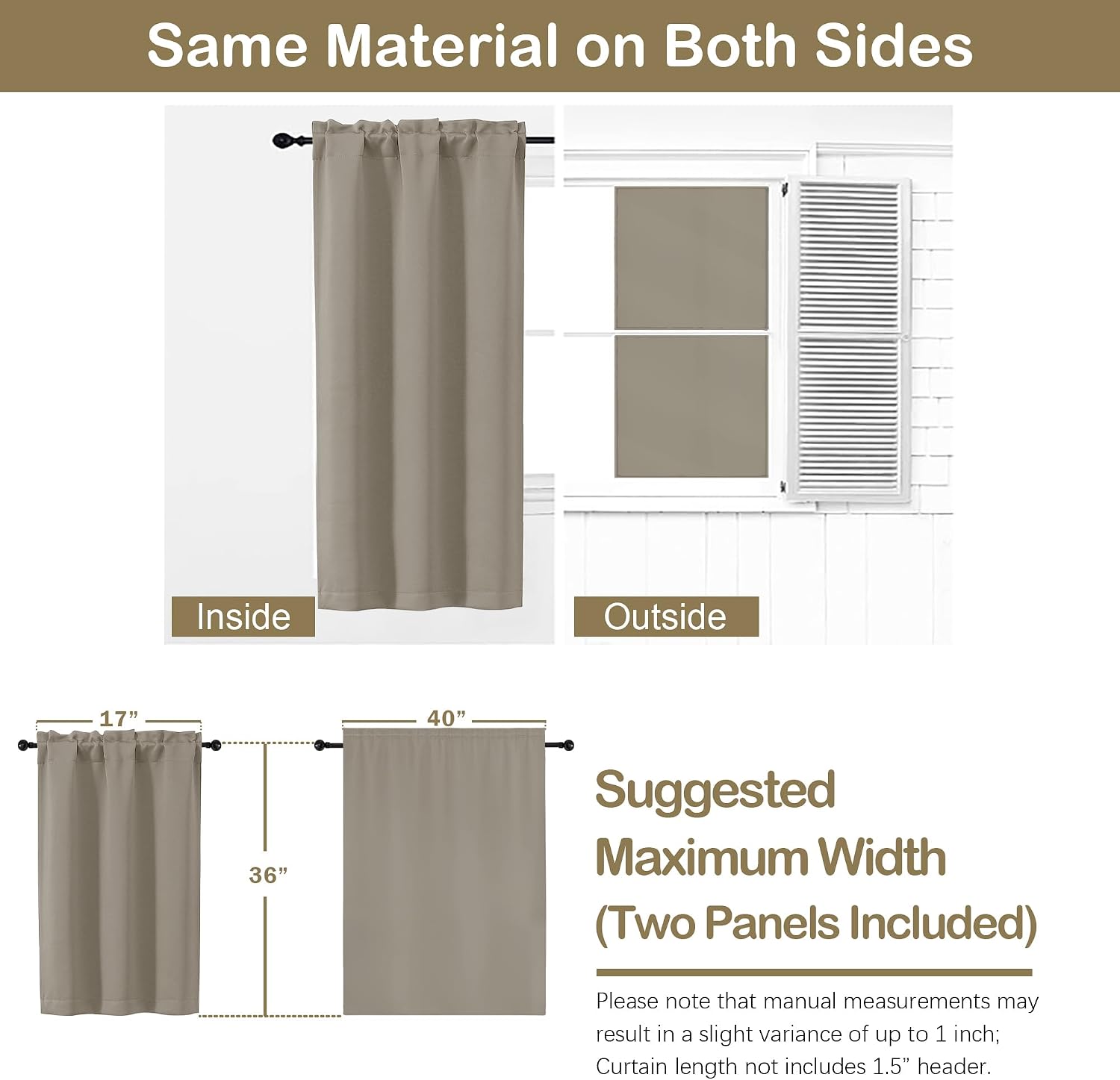 OVZME Stone Curtains for Small Window Treatment, Light Blocking Short Kitchen Window Curtains Over Sink, Dual Rod Pocket Half Window Tiers for Bathroom Basement, Each 40Wx36L, 2 PCS