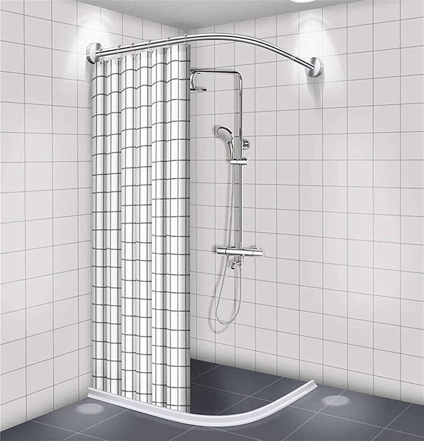 Salle de bain exigüe ? Barre de douche incurvée en L télescopique sans perçage