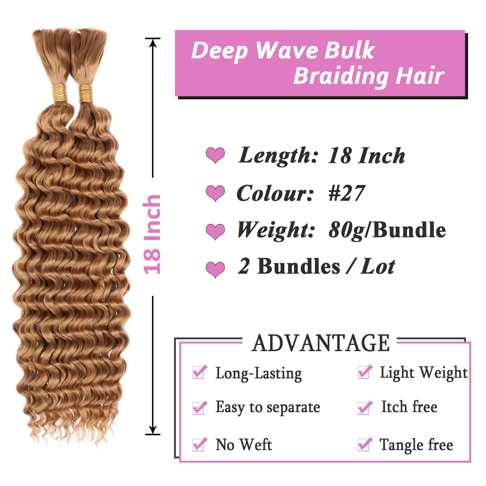 Samtress Deep Wave Bulk Braiding Hair 18 Inch No Weft Braiding Hair Synthetic 160g Honey Blonde Wet and Wavy Curly Hair Bundle for Boho Braids (#Honey Blonde) - Image 2