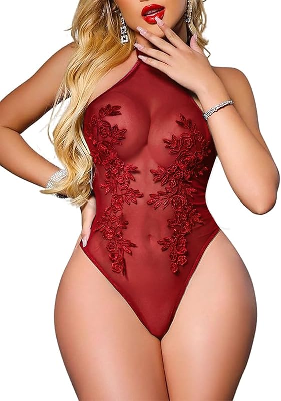 Girece Sexy Lingerie for Women Sheer Mesh Halter Bodysuit with Snap Crotch | Backless One-Piece Teddy Lingerie with a Convenient Snap Crotch for Easy Dressing, Quick Changes, and Effortless Wear