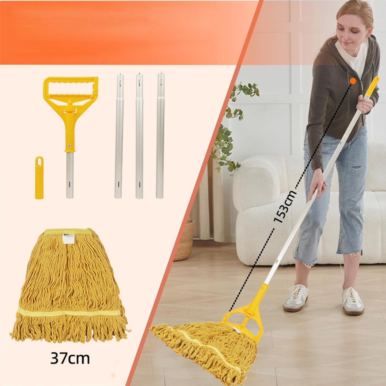 Fregona de tiras Mango De Aleación De Aluminio Y Paño De Barrido | Fregonas de algodón para limpieza del suelo Suelo de Madera Cordones para Baño Cocina Salón Dormitorio Balcón Sala d