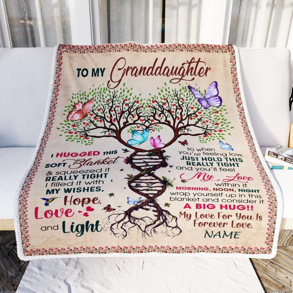 Personalized to My Granddaughter Blanket from Grandma Nana Grandpa My Love Within It Morning Noon Night Butterfly Tree Birthday Christmas Fleece Blanket (50 x 60 in Youth Size)