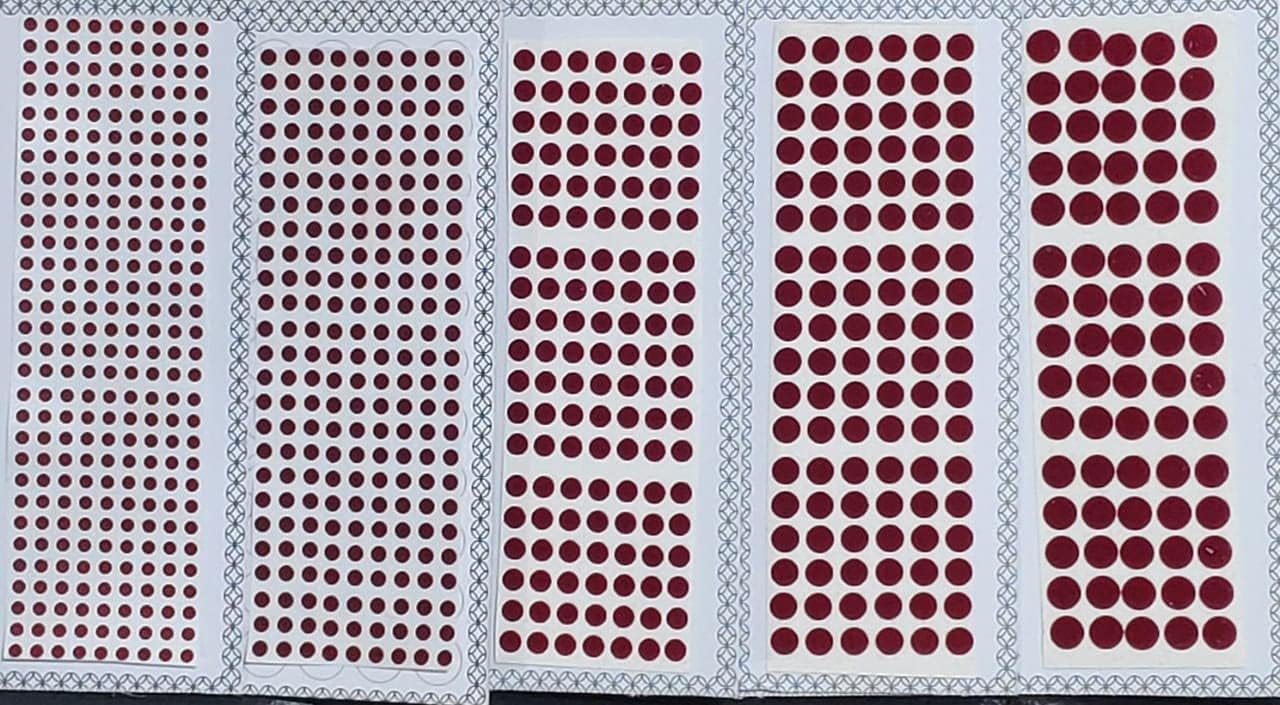 ATCUSA Premium Bindi 5 Pack MultiColor & MultiSize Indian Daily Use Forehead Bindi Round Dot Tattoo Body Art Sticker craft decor belly decor forehead decor velvet body jewelry (Dark Red (Maroon))