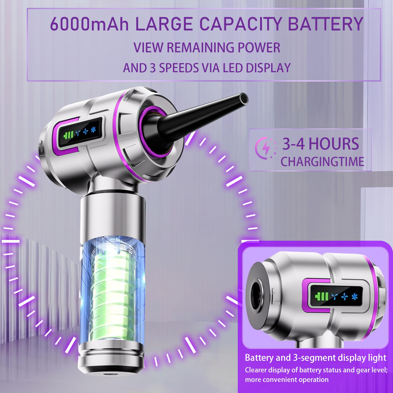 Aspirateur à Main Rechargeable, aspirateur Voiture Puissant | Aspirateur portable pour nettoyer voiture, bureau et poils d'animaux, livré avec étui rigide et tuyau flexible rallonge