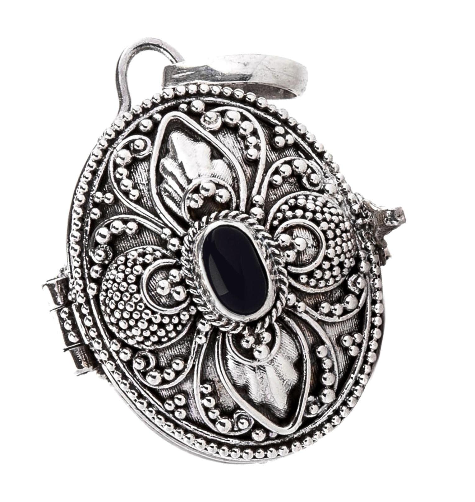 Windalf Foto-Medaillon DANA 3.2 cm Mittelalter Bild Medaillon mit Onyx & Geheimfach Bohemia Handarbeit aus 925 Sterlingsilber