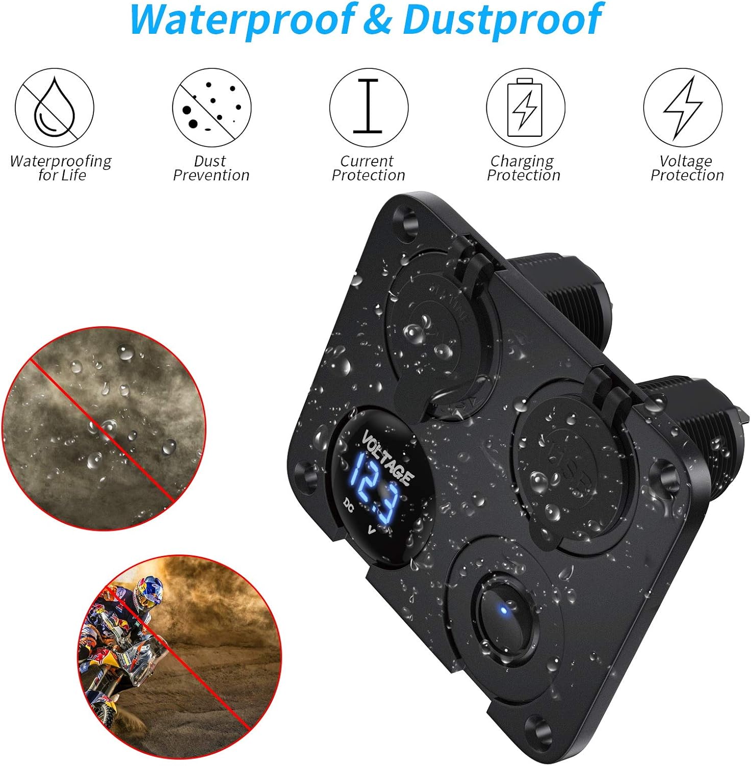 Deyooxi 12v USB Outlet 12 Volt Power Outlet 4 in 1 USB Panel with Dual USB C Socket,LED Voltage Display,Cigarette Lighter Socket,and Toggle Switch for Marine Boat RV Truck
