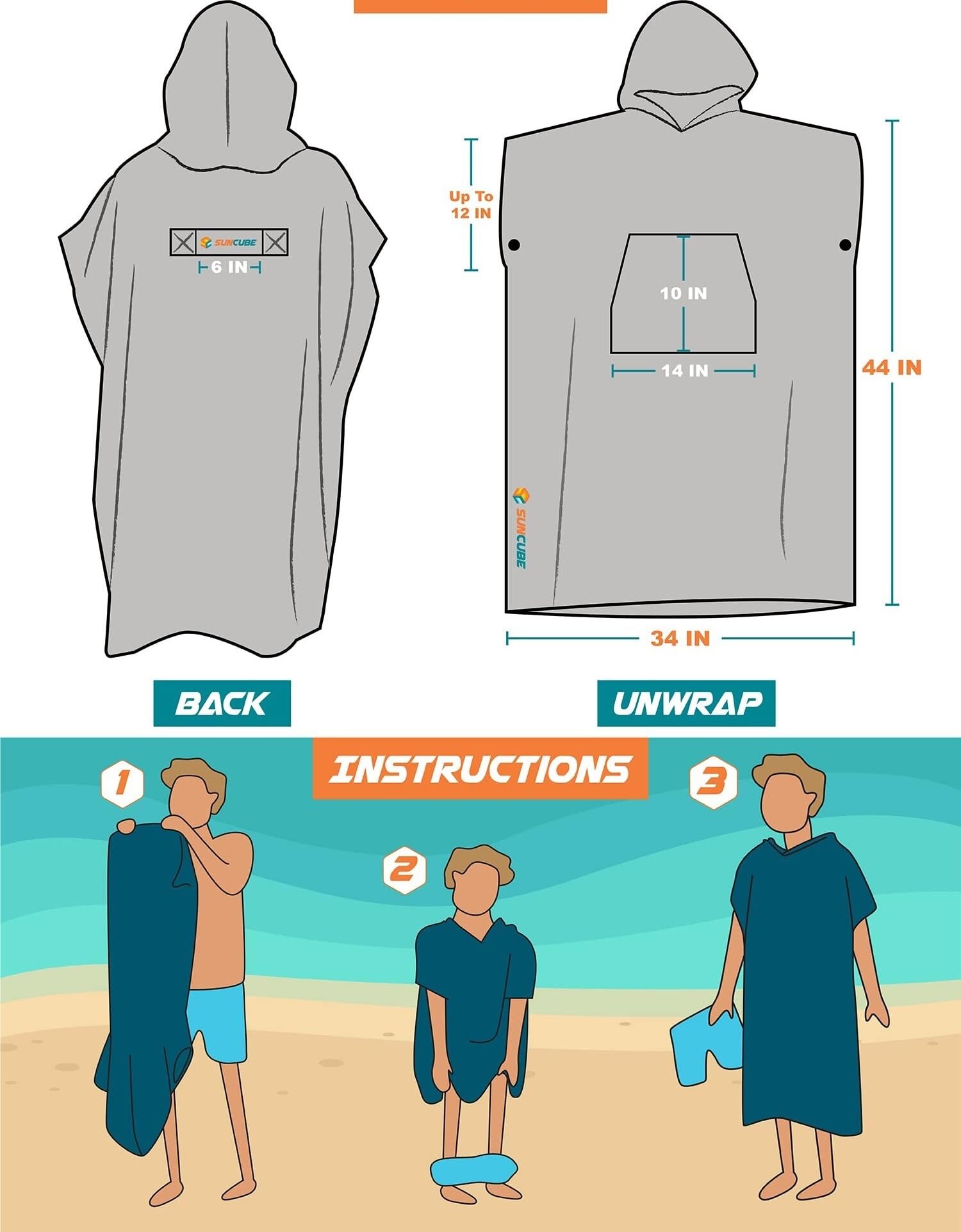 Générique Poncho De Bain Adulte,Poncho Surf Poncho Surf avec Capuche, Serviette Change Séchage Rapide Plage, Natation,Les Sports Plein Air, for Hommes, Absorbante Portable Poche(Blue 2)