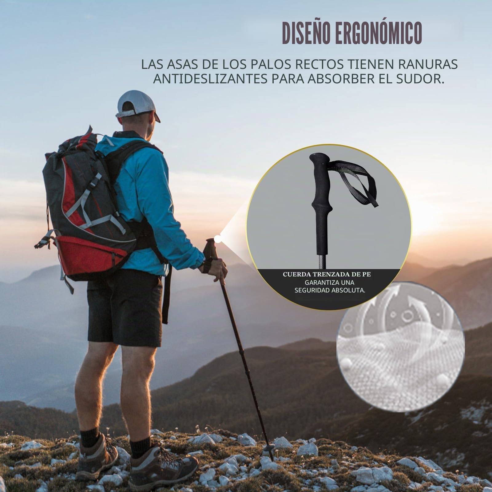 OKHEALING - Bastones de senderismo ultraligeros de fibra de carbono, juego de 2 piezas, bastones de senderismo plegables con mango de transferencia de humedad, bolsa de almacenamiento y 2 tapas de