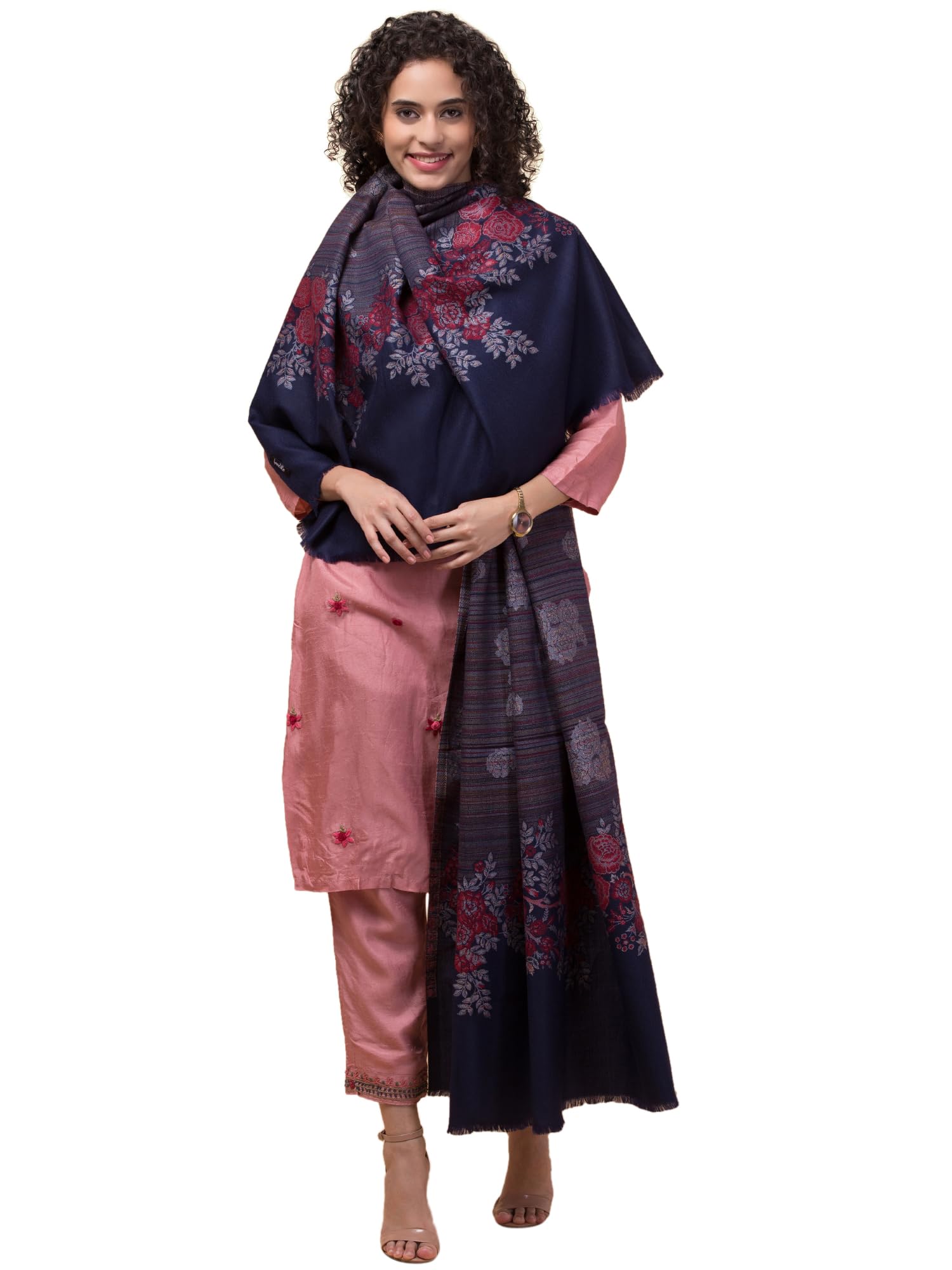 tweedle Fine Wool Shawl for Women, Ethnic Woven Design, Faux Pashmina, Full Size Wrap for Winters-picture-48