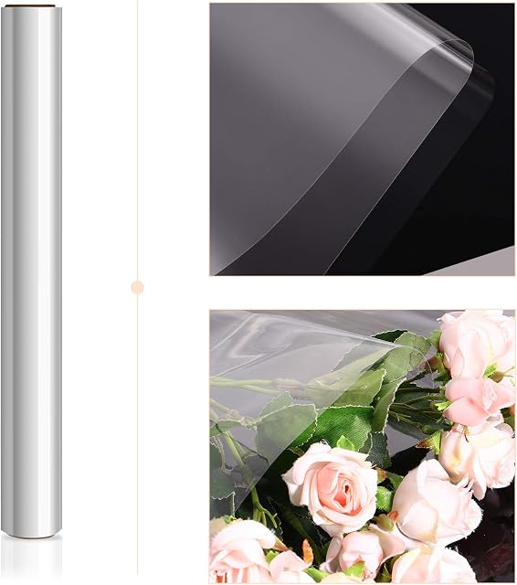 STOBOK Clear Cellophane Wrap Roll | Gift Wrapping Packing Paper 44CM x 30M,2.5 Mil Thicken Long Film Transparent Gift Wrappings for Hampers,Flowers,Bouquet,Basket,Food Safe