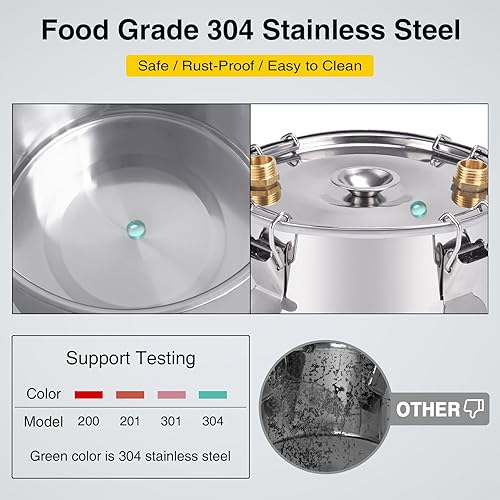 Vista 3 de Kit para fabricar vino, licor y aguardiente con hervidor de acero inoxidable y cobre, Plateado