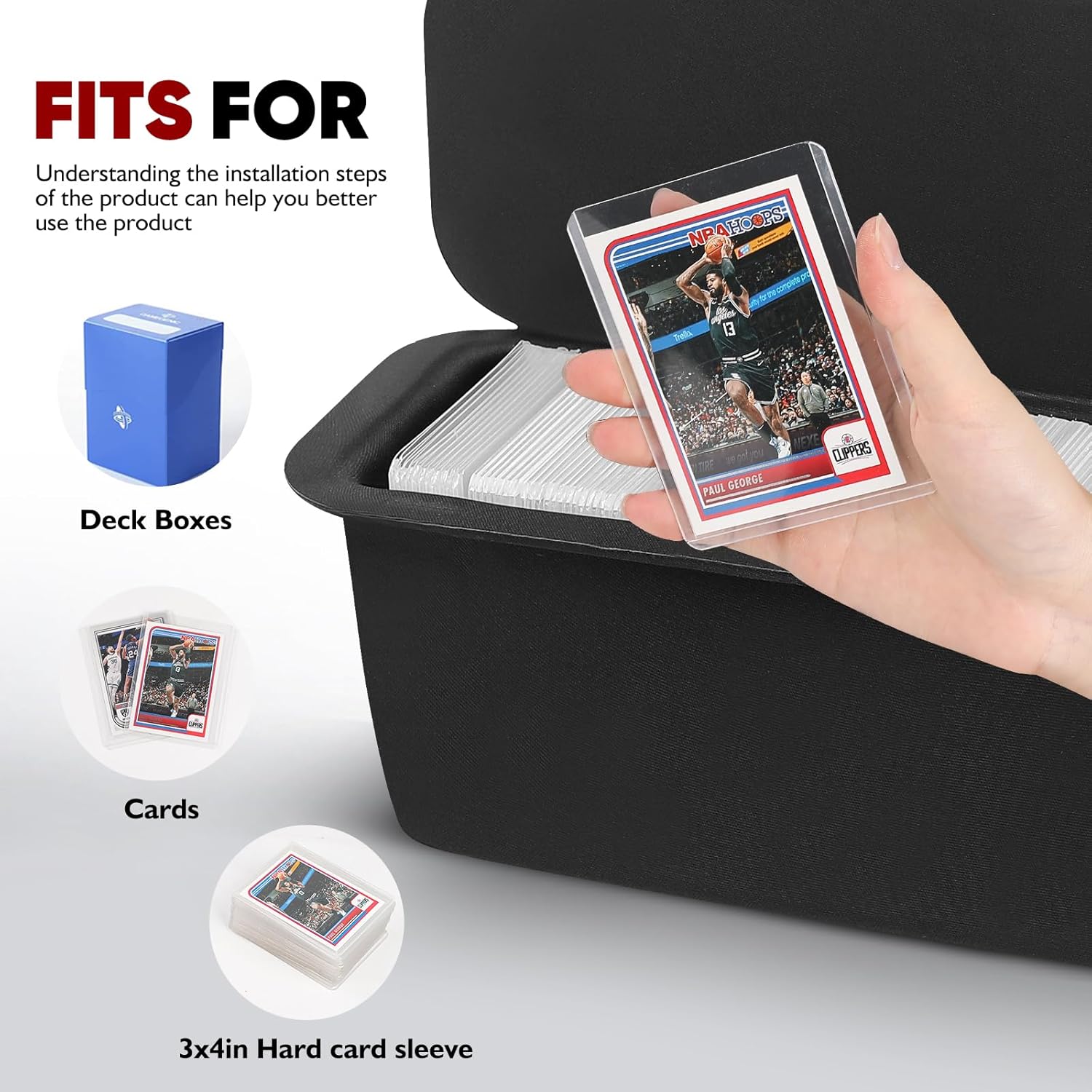 RISOU Trading Card Storage Case for 3" x 4" 35PT Rigid Card Holder, Sports Card Storage Box for Baseball, Basketball, Soccer& TCG Collectible Cards (Case Only) (Black)