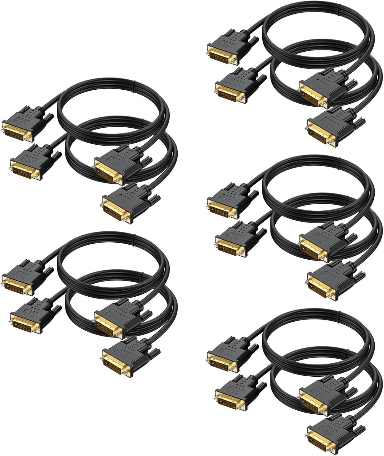 6 Feet DVI to DVI-D 24+1 Cable 10-Pack, Male to Male, Black, High Speed, Supports 1080P Full HD, Compatible with HDTV, Gaming, Monitor, Projector