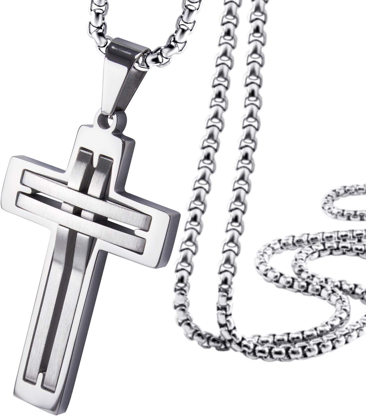 555Jewelry Stainless Steel Cross Necklace Pendant for Men and Women 16-24" Chain