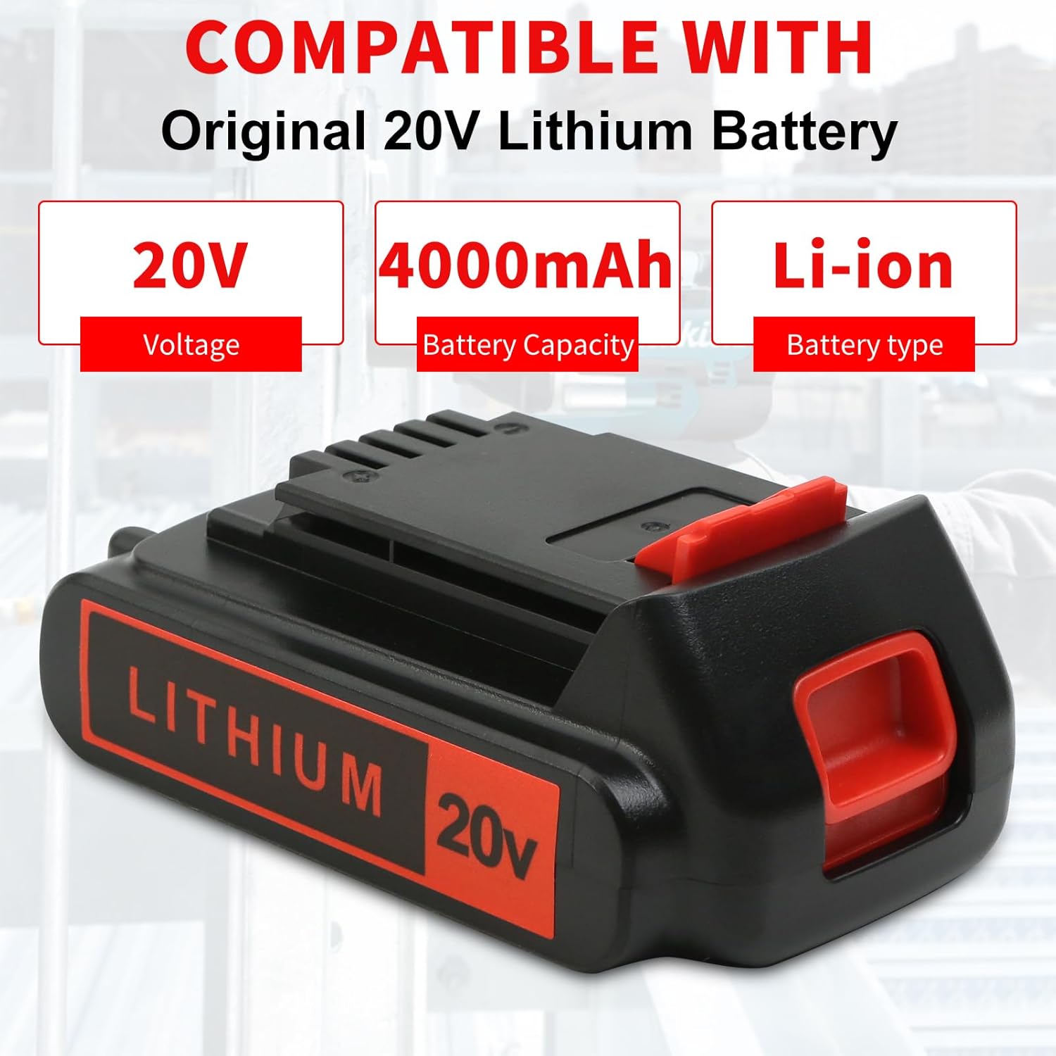 4.0Ah Lithium Replacement Battery Compatible with Black and Decker 20V Max LBXR20 LBX20 LBX4020, Extended Runtime for Cordless Power Tools - 2 Packs (Non-OEM) - Image 5