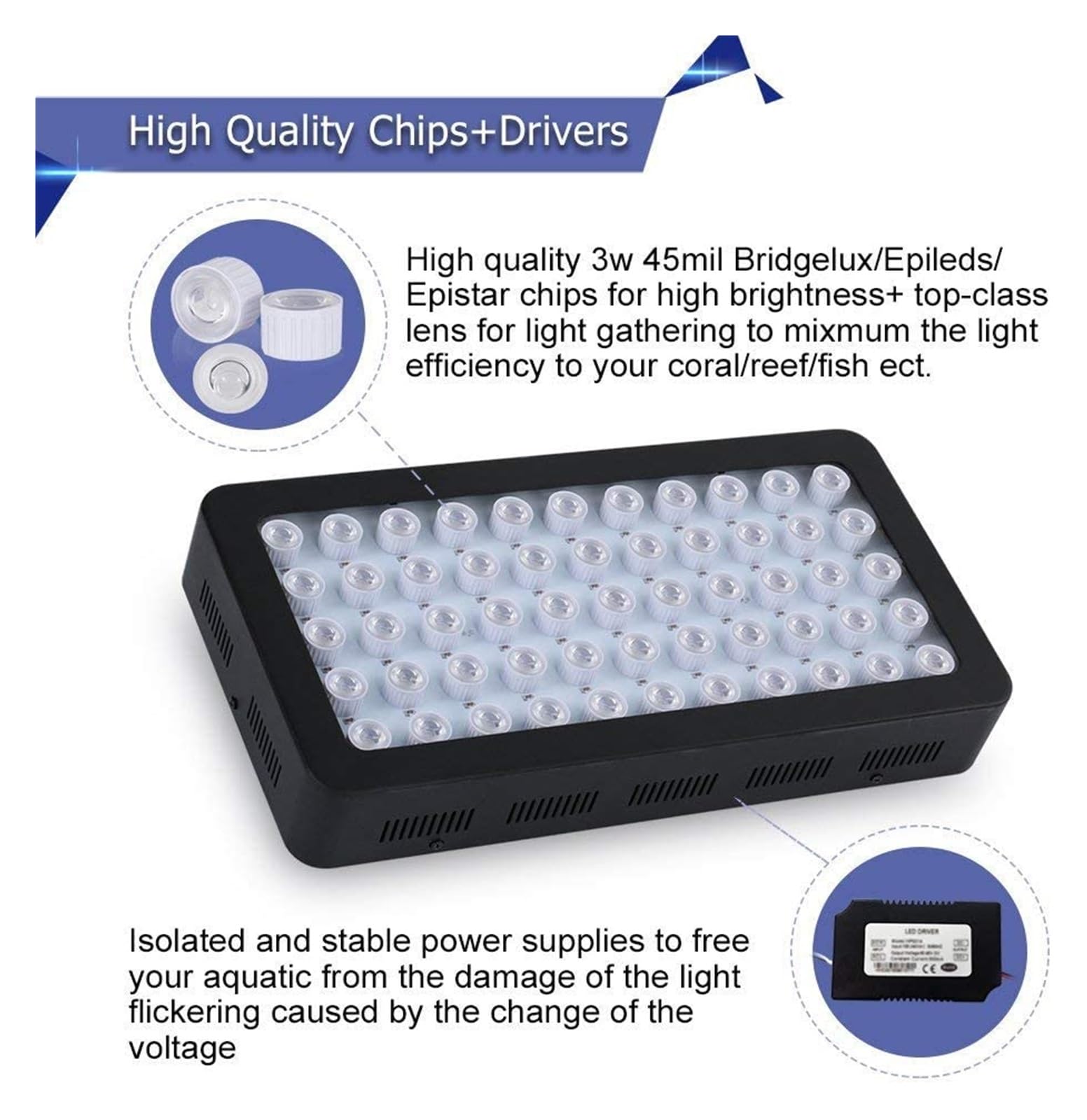 Luz LED para Acuario Luces de Coral Regulables de 165W for Acuario con Canal Separado Blanco y Azul, Intensidad Ajustable for pecera de Arrecife de Coral