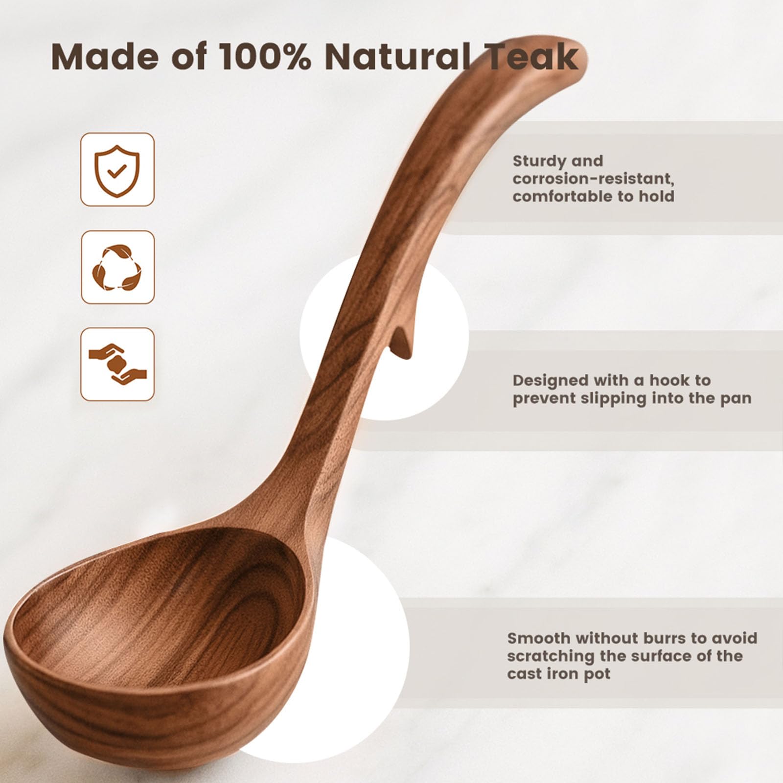 HANSGO Cucharón de madera, cucharas de madera antiadherentes de 9 pulgadas, cucharas de cocina para sopa, para revolver, servir y cocinar