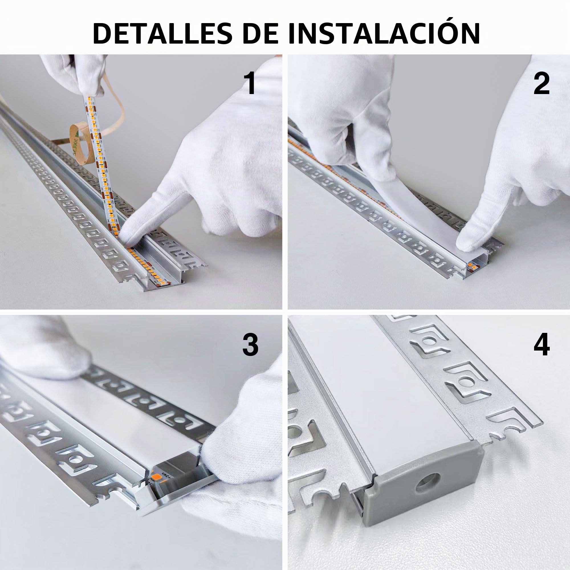 Shine Plus 5 Perfiles LED de paneles de yeso 2 m, perfil cinta LED, riel empotrado, ayuda disipación calor, 28 x 13,8 mm, compatible cintas 20,2 mm