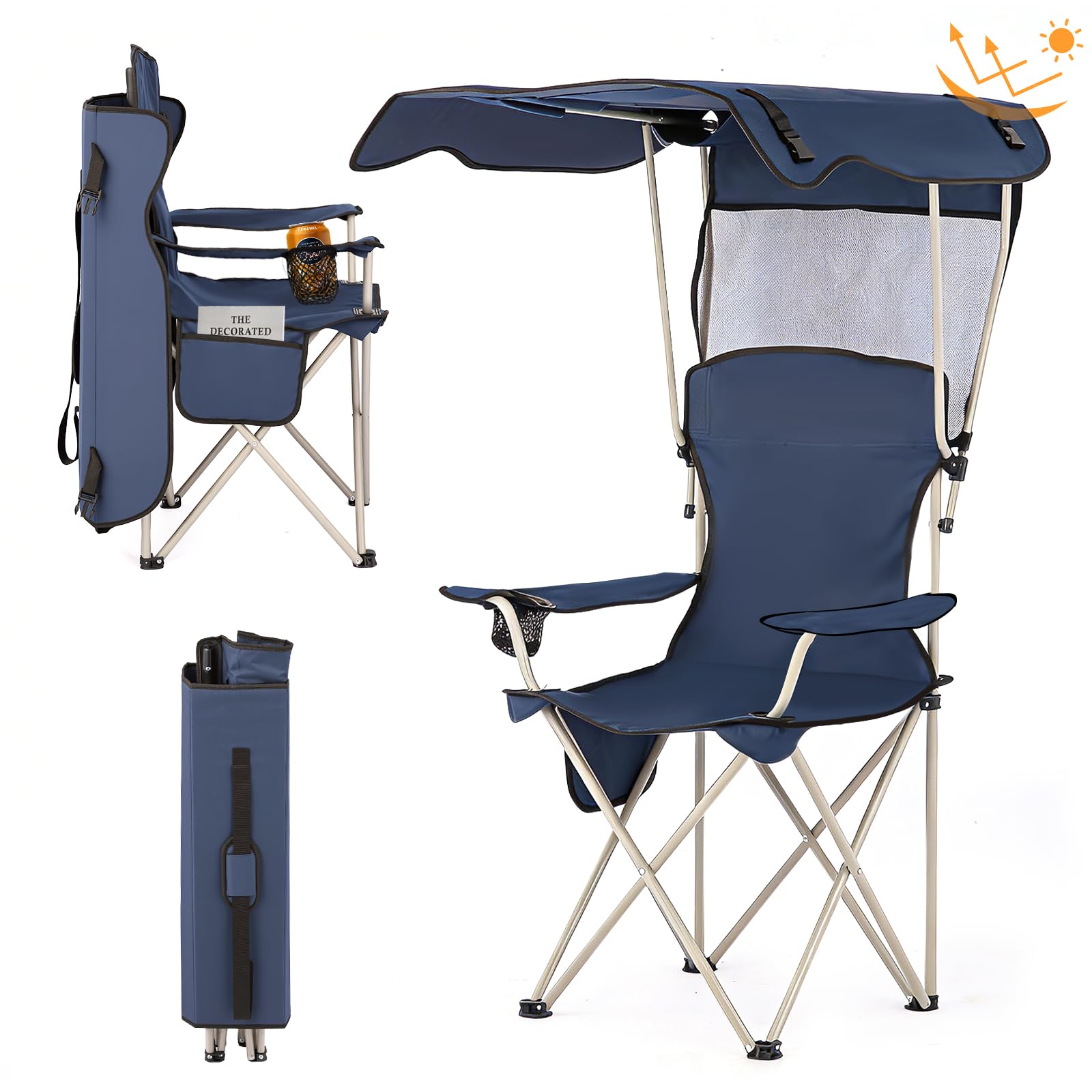 Quipulse Portable Folding Camping Chair with Canopy, Camping Chairs, Breathable Mesh Back, 330 lbs Capacity, Lightweight Compact Design with Carry Bag, Ideal for Camping, Hiking, Beach, Picnics