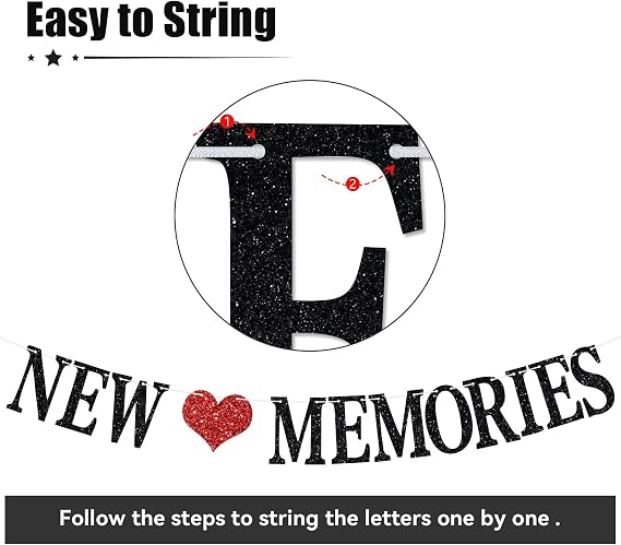 New Home New Adventure New Memories Banner, Welcome Home/Housewarming Party Backdrop, New House Who Dis, Housewarming/Family Reunion Party Bunting Sign, Black Glitter