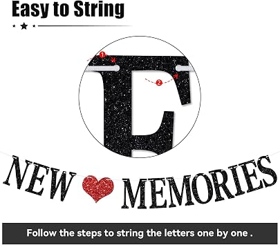 New Home New Adventure New Memories Banner, Welcome Home/Housewarming Party Backdrop, New House Who Dis, Housewarming/Family Reunion Party Bunting Sign, Black Glitter