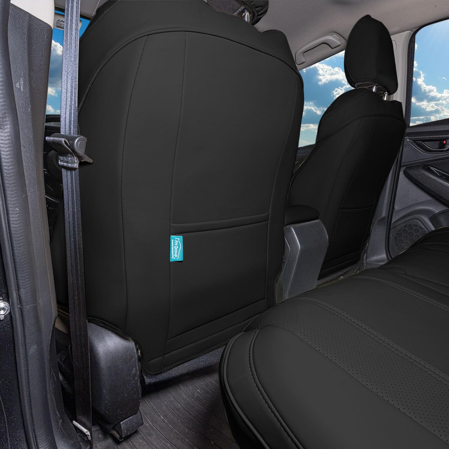 fh group custom fit car seat covers specifically made for 2018-2023 subaru crosstrek, front set black faux leather, airbag compatible car seat covers, subaru accessories black front set faux leather