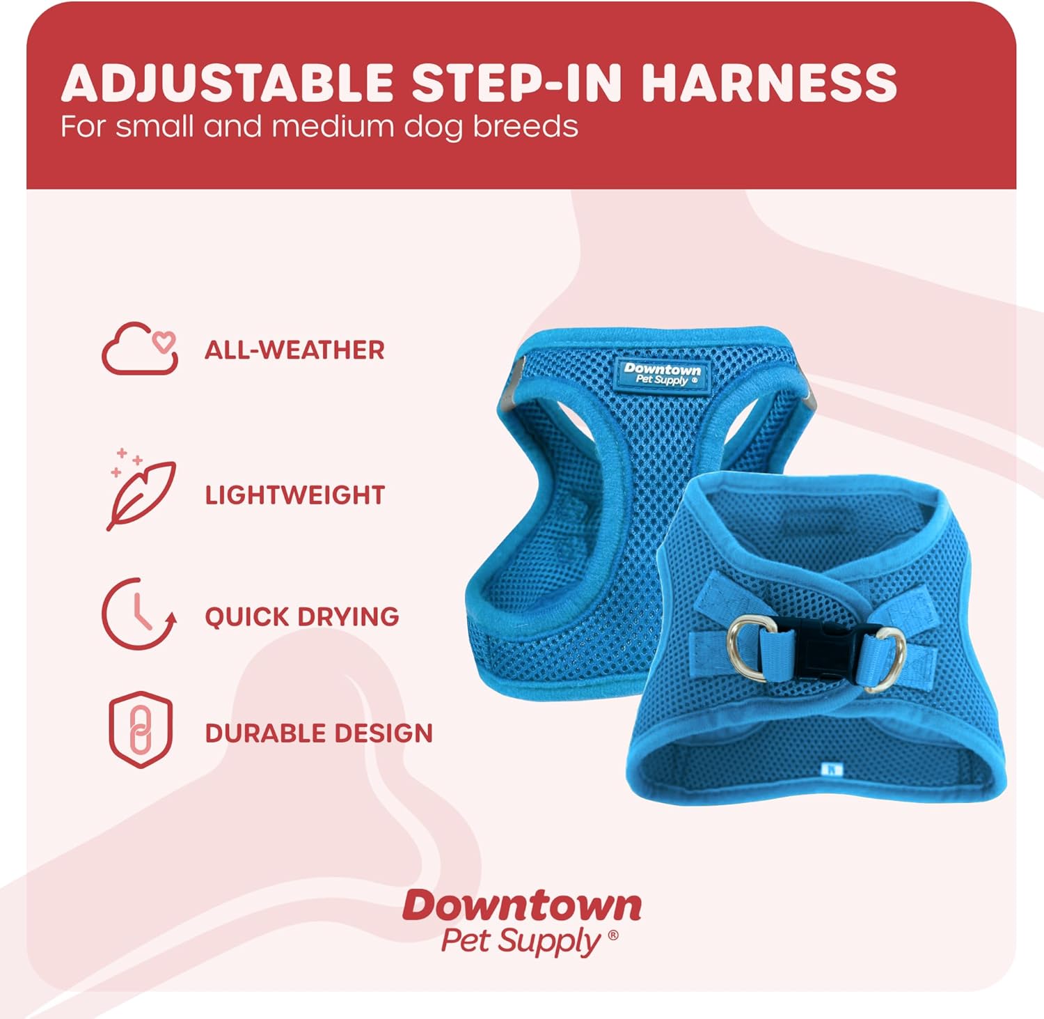 Downtown Pet Supply Step in Dog Harness for Small Dogs No Pull, Medium, Cobalt - Adjustable Harness with Padded Mesh Fabric and Reflective Trim - Buckle Strap Harness for Dogs Medium Cobalt