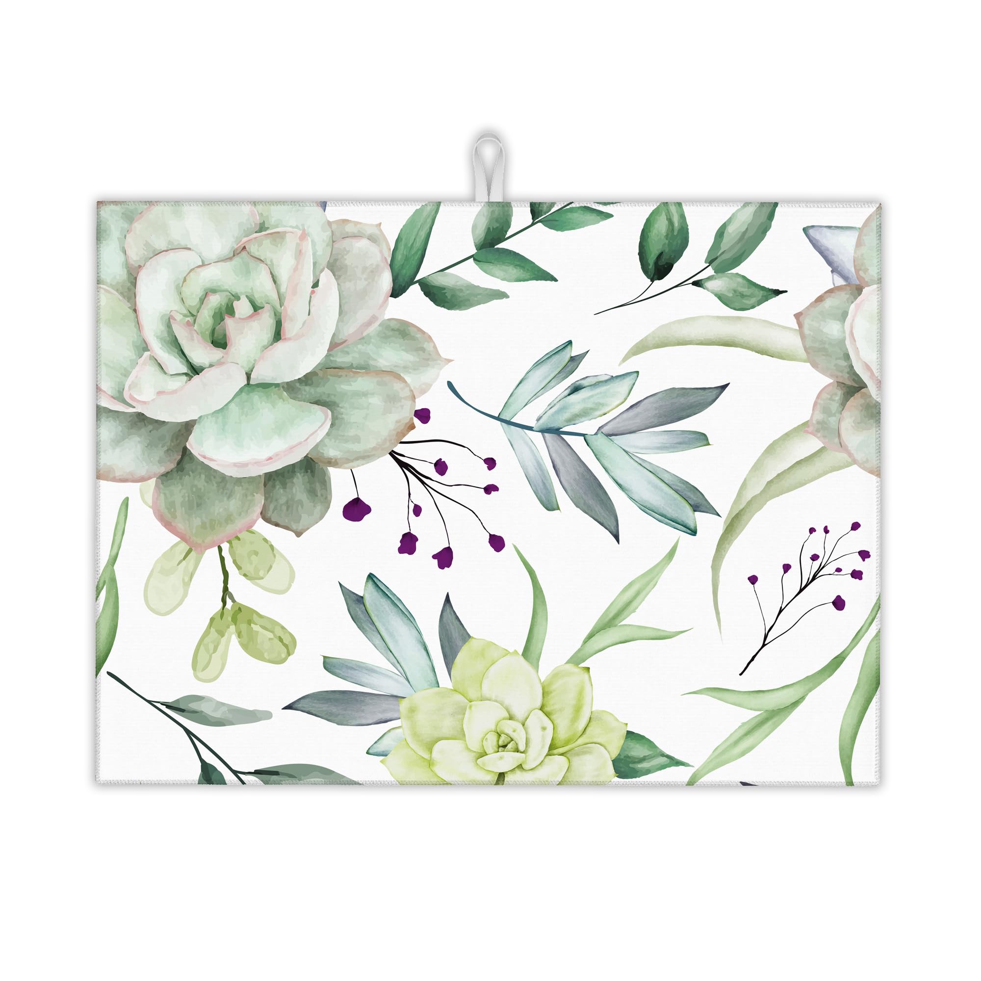 UIUPRO Succulent Flower Dish Drying Mat,Watercolor Plant Drying Rack Pad Countertop Dishes Ultra Absorbent Microfiber Kitchen Counter Mat for Coffee