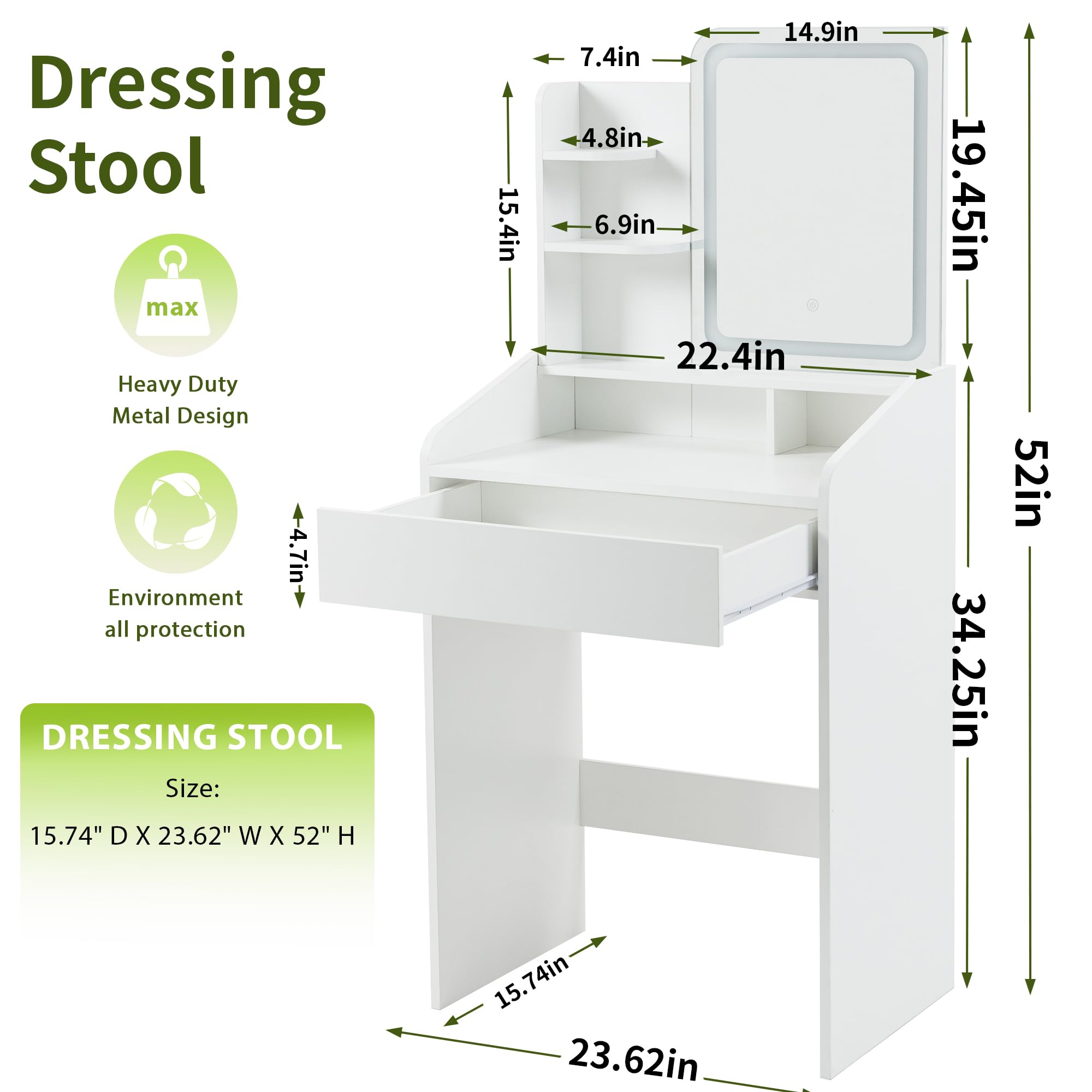 Dowinx Small Vanity Desk with Mirror and Lights, Makeup Vanity with Drawer & Storage Shelves, Makeup Desk with 3 Lighting Modes & Adjustable Brightness, Dressing Table for Women Girls Bedroom