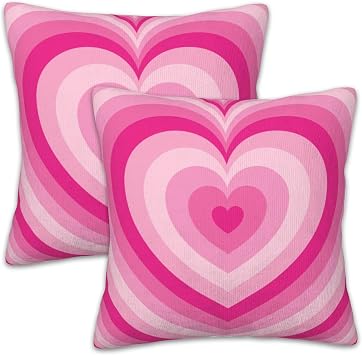 Pink Heart Throw Pillow Cover 18x18 Inch Set of 2 Retro Love Decorative Pillowcase Soft Square Pillow Covers for Couch Bed Porch Car