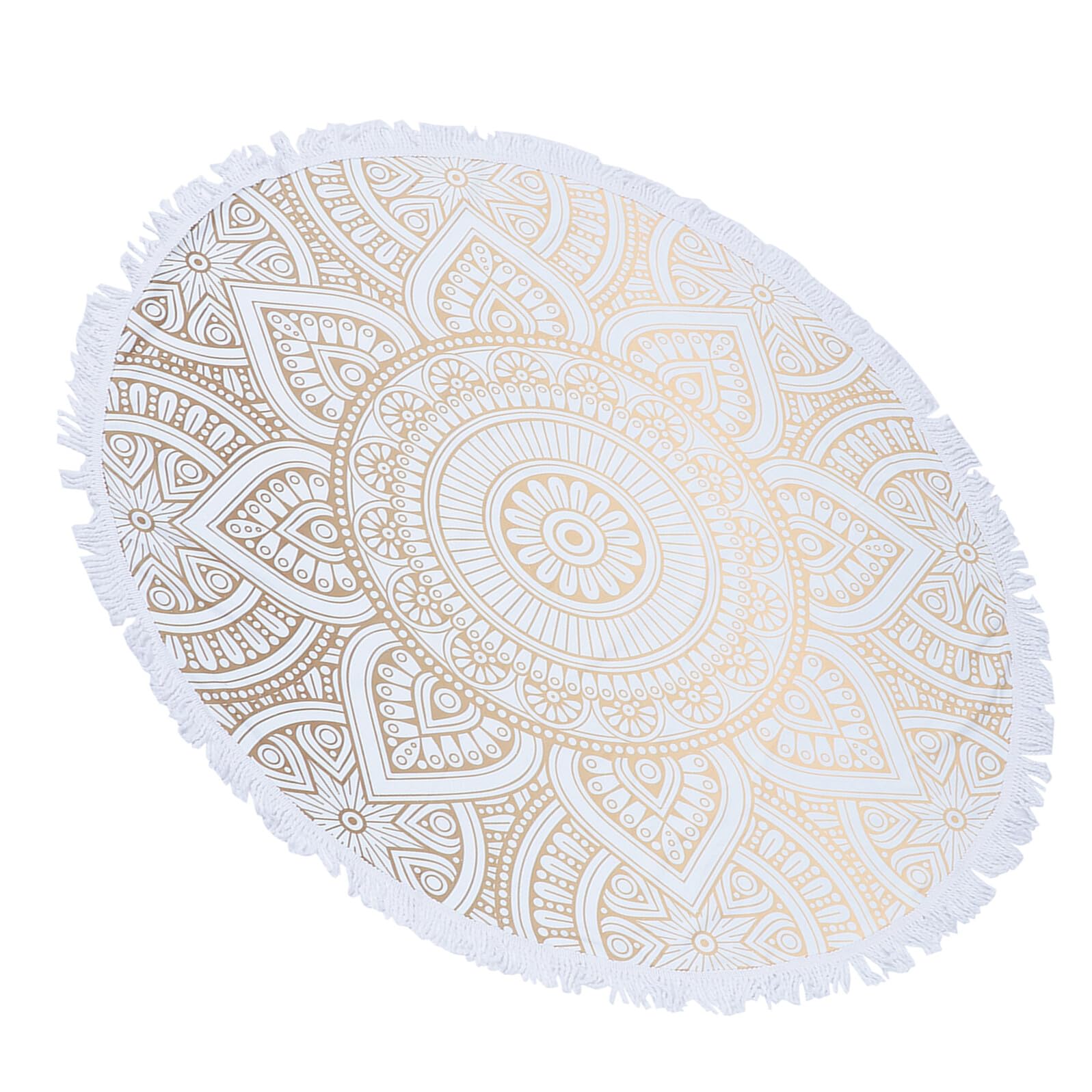 Yardenfun Telo Da Spiaggia Mandala Rotondo in Microfibra Ad Asciugatura Rapida, Telo Mare Multifunzione Per Yoga, Picnic e Meditazione, Frange Decorativa, Morbido e Leggero Per Attività All'aperto