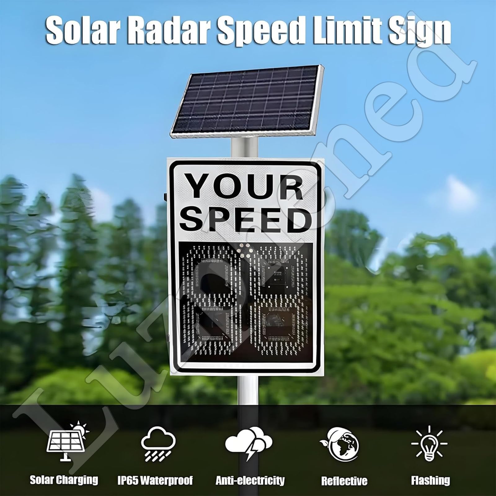 Señal de retroalimentación de límite de velocidad de radar alimentada por energía solar, señal de tráfico ajustable con control remoto, 20 x 27 pulgadas para una advertencia eficaz en la carretera