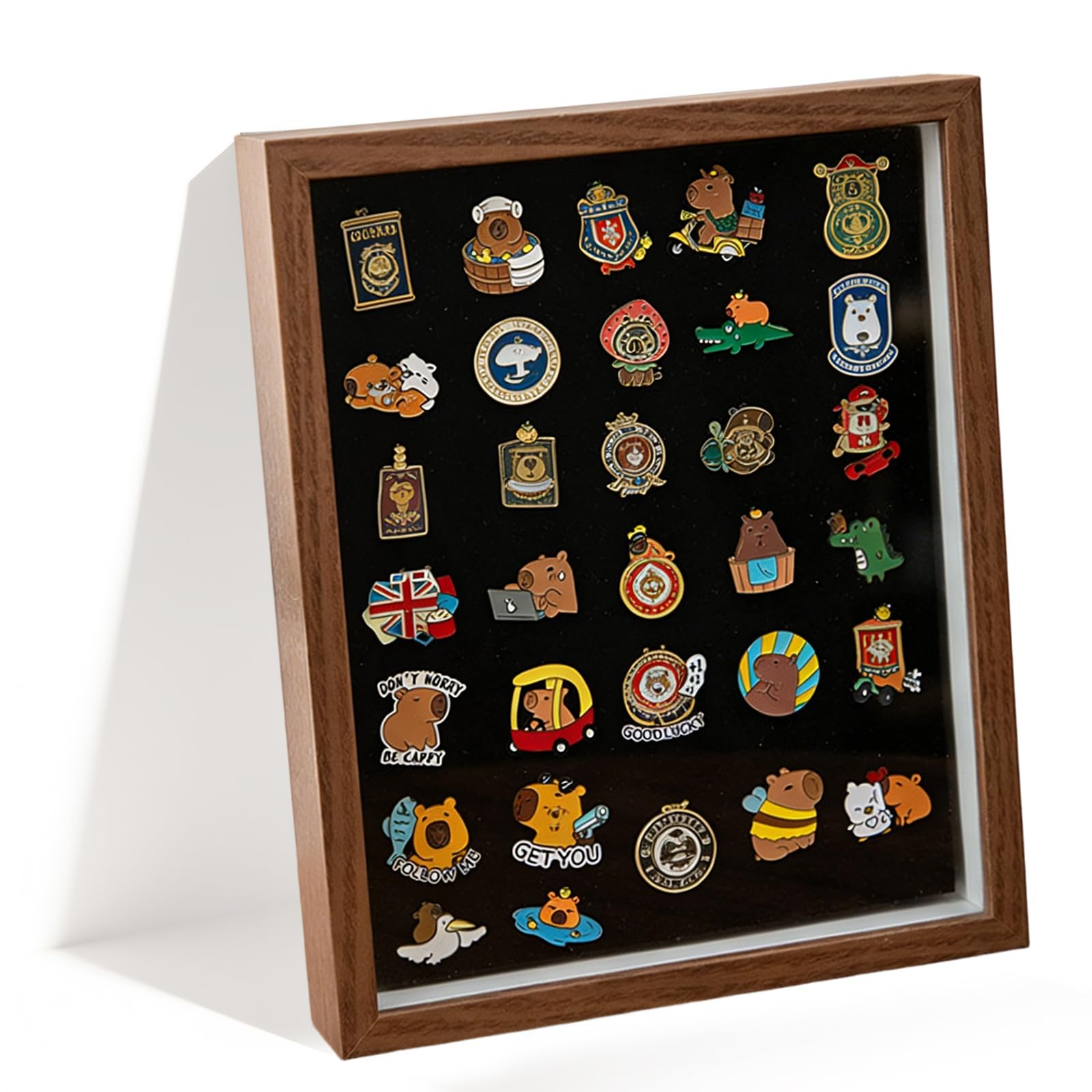 Rfytdcf Coffee Brown Pin Badge Display, 27.2 X 22.1 X 4Cm Wood Pin Display Board Frame Badge Holder Shadow Box For Breastpin Medal Badges Ribbons Jewelry Earrings (Coffee Brown)