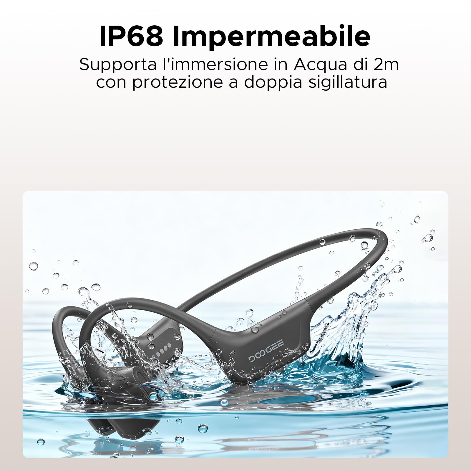 Cuffie a Conduzione Ossea Nuoto, 10H IP68 Impermeabili Sportivi Auricolari Conduzione Ossea 64GB MP3 Bluetooth 5.4 Nuoto, corsa e fitness,grigio scuro
