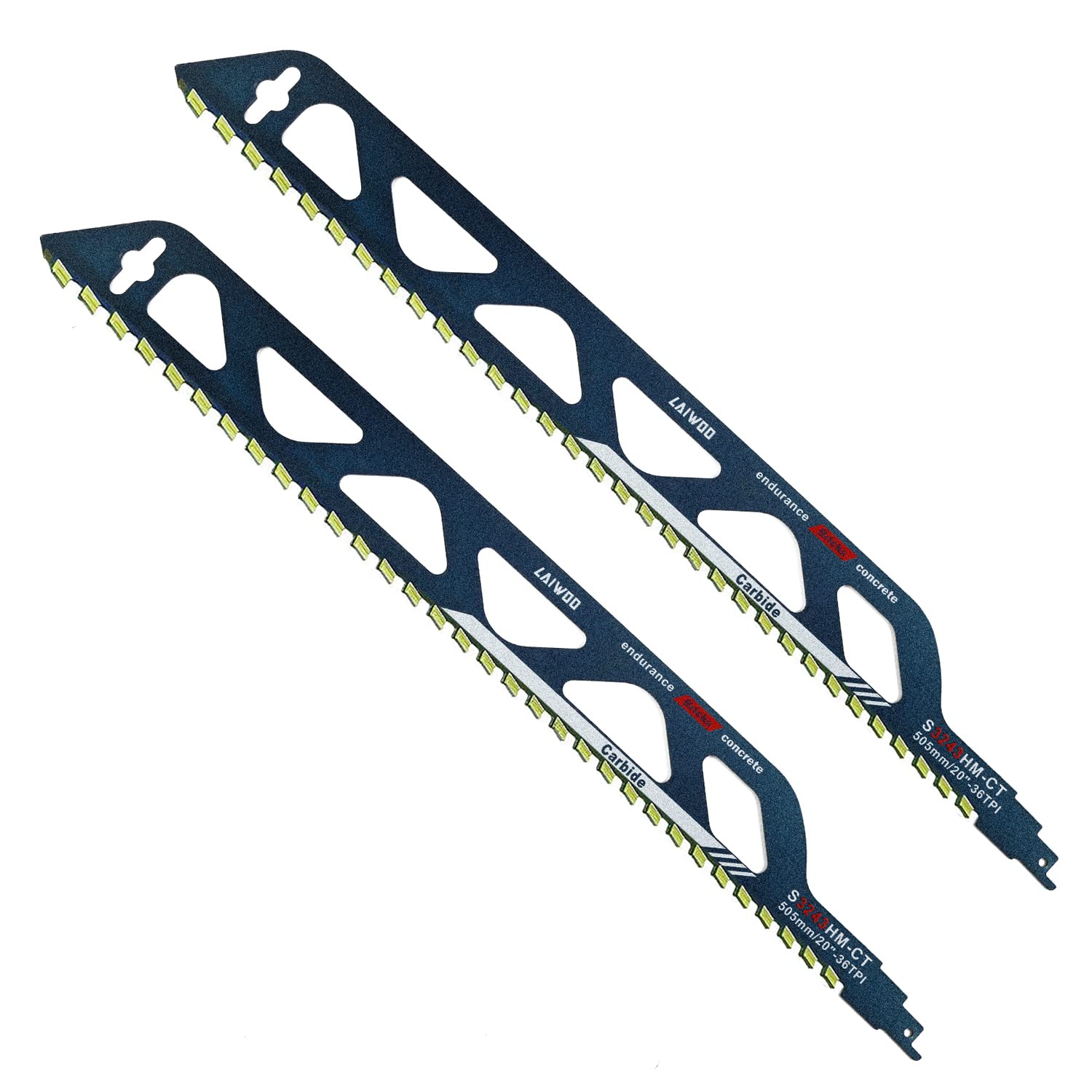 LAIWOO 2 x Hoja de Sierra de Sable / Hojas Sierra Sable ,Mano, Hoja de Sierra de Sable de Metal Duro, Accesorios para Sierra de Sable para Cortar Hormigón Poroso (S3243HM, 505 mm)