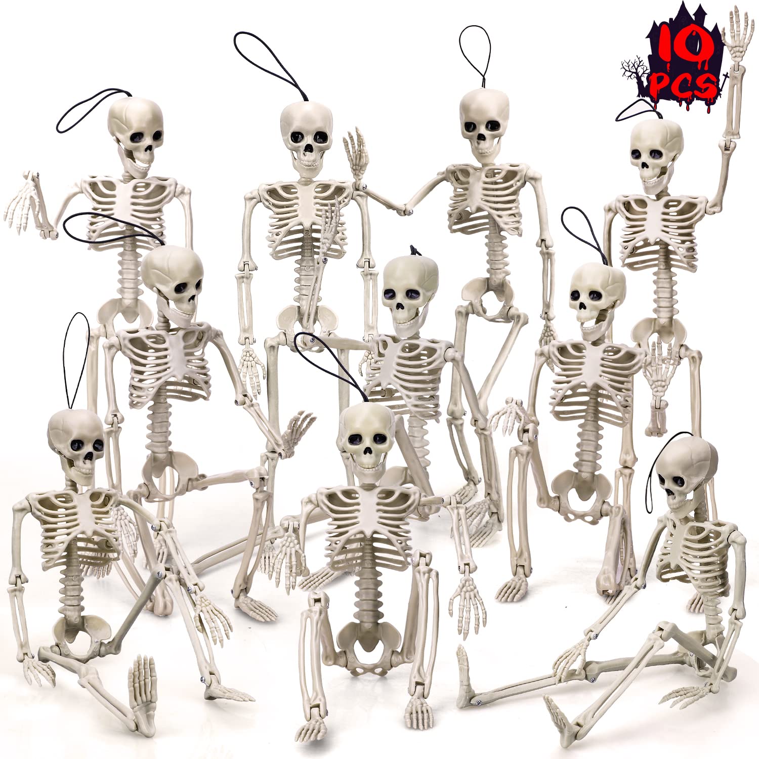 TOY Life Scheletro decorativo da appendere per Halloween, 10 pezzi, 40,6 cm, scheletro, decorazione per Halloween, decorazioni per Halloween, interni ed esterni, decorazioni per feste di Halloween,