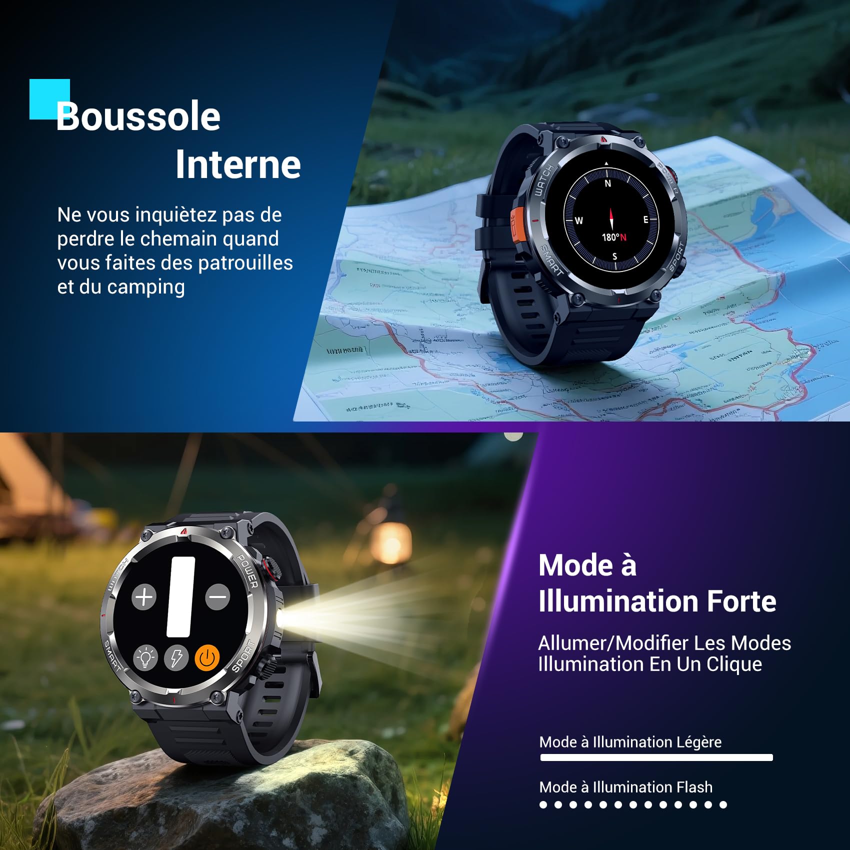 Blackview Montre Connectée Homme, Illumination,Batterie 100 Jours, Écran Tacile 1.45" TFT, Appel Bluetooth, Cardiofréquence, Analyse Sommeil, 100+ Modes Sport,Étanche IP68, pour iOS Android
