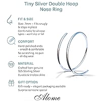 Vista 2 de Black Double Nose Ring - Tiny 20 Gauge Black Silver Spiral Nose Hoop - 925 Black Sterling Silver Double Nose Piercing For Women
