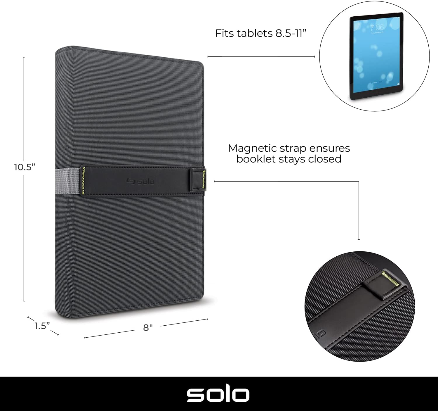 Solo New York Surge Universal Tablet Case, Fits Tablets 8.5 Inch up to 11 Inch, Grey