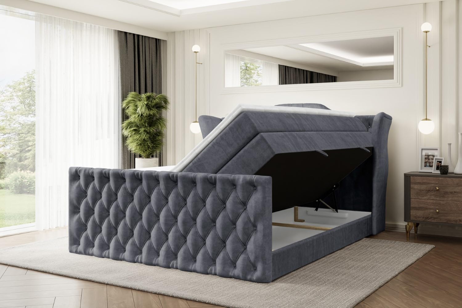 ALTDECOR Boxbett H3 H4 Matratze Vila-Z King - 140x200 - Dunkelgrau | Lattenrost, Topper, Boxspringbett mit Bettkasten, Bett mit Stauraum, Doppelbett, Polsterbett