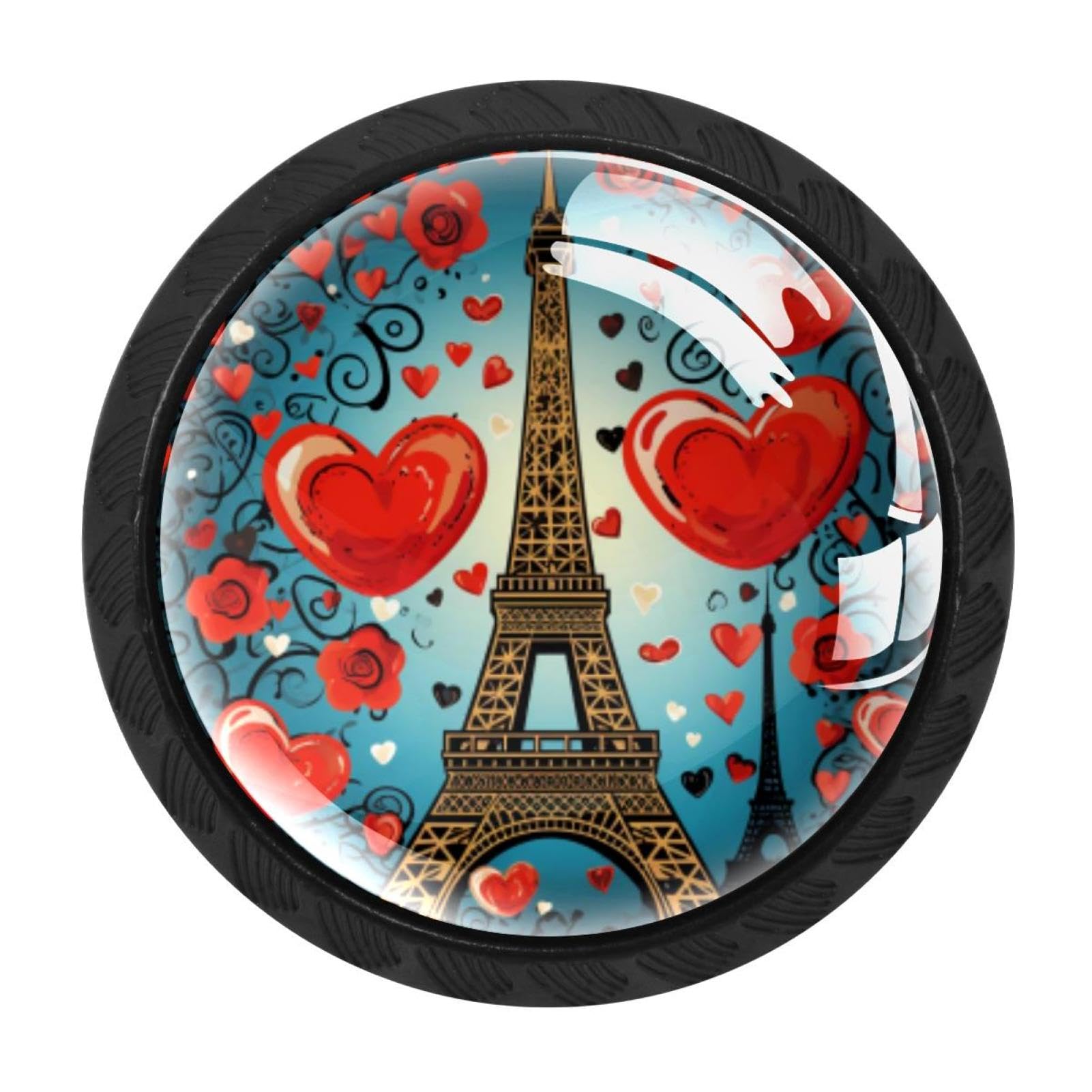 Chenzzzz Multicolored 07 4 Pieces Kitchen Cabinet Drawer Dresser Door Knobs Pulls Handles, Eiffel Tower Valentine's Day