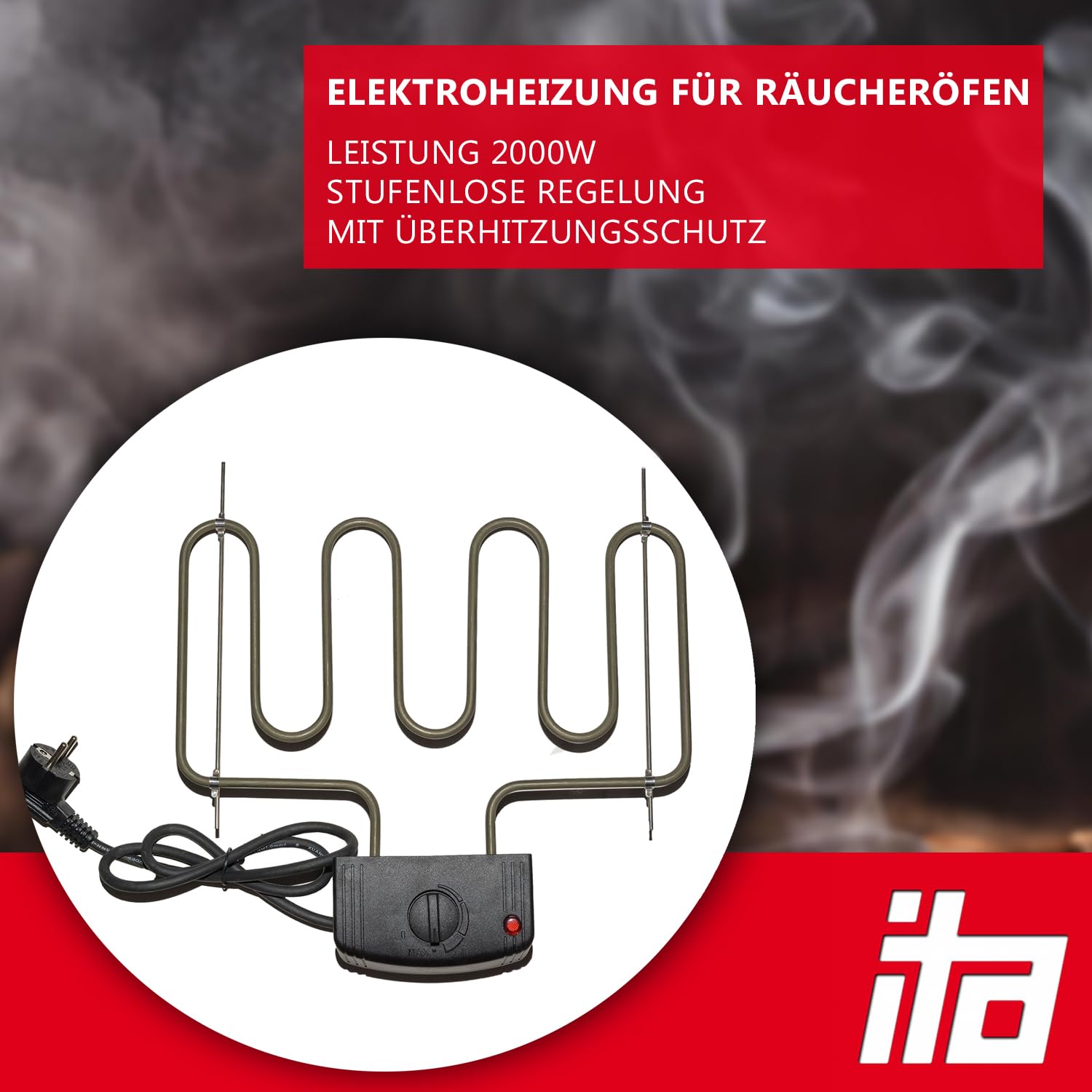 ITA Elektryczny element grzejnika wędzarniczego 2000 W - uniwersalna cewka grzewcza do szafek dla palących i wędzarni - stal