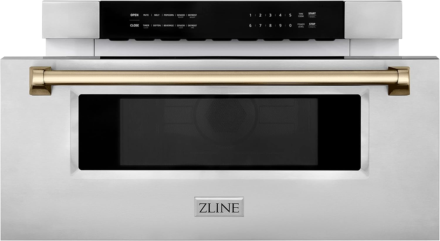 ZLINE Autograph Edition 30" 1.2 cu. ft. Built-In Microwave Drawer in Stainless Steel with Champagne Bronze Accents