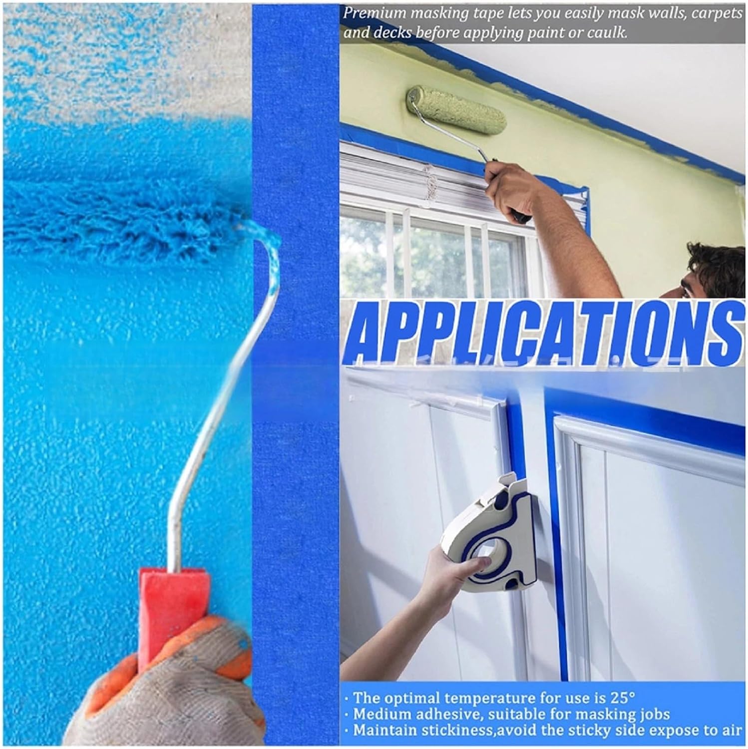 Painter Tape Applicator, Masking Paint Tape Dispenser for Trim Wall Floor, with 2 Roll Blue PainterTapes for Painting Trim